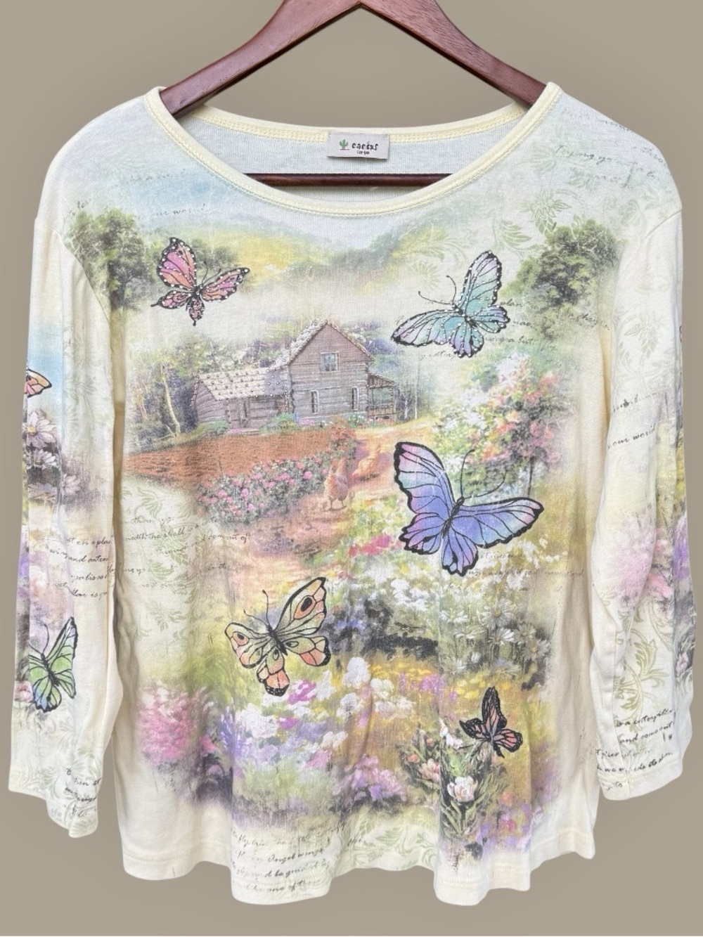 Vintage Cactus Y2K Fairycore Butterfly Cottagecore Graphic AOP 3/4 Sleeve Top L